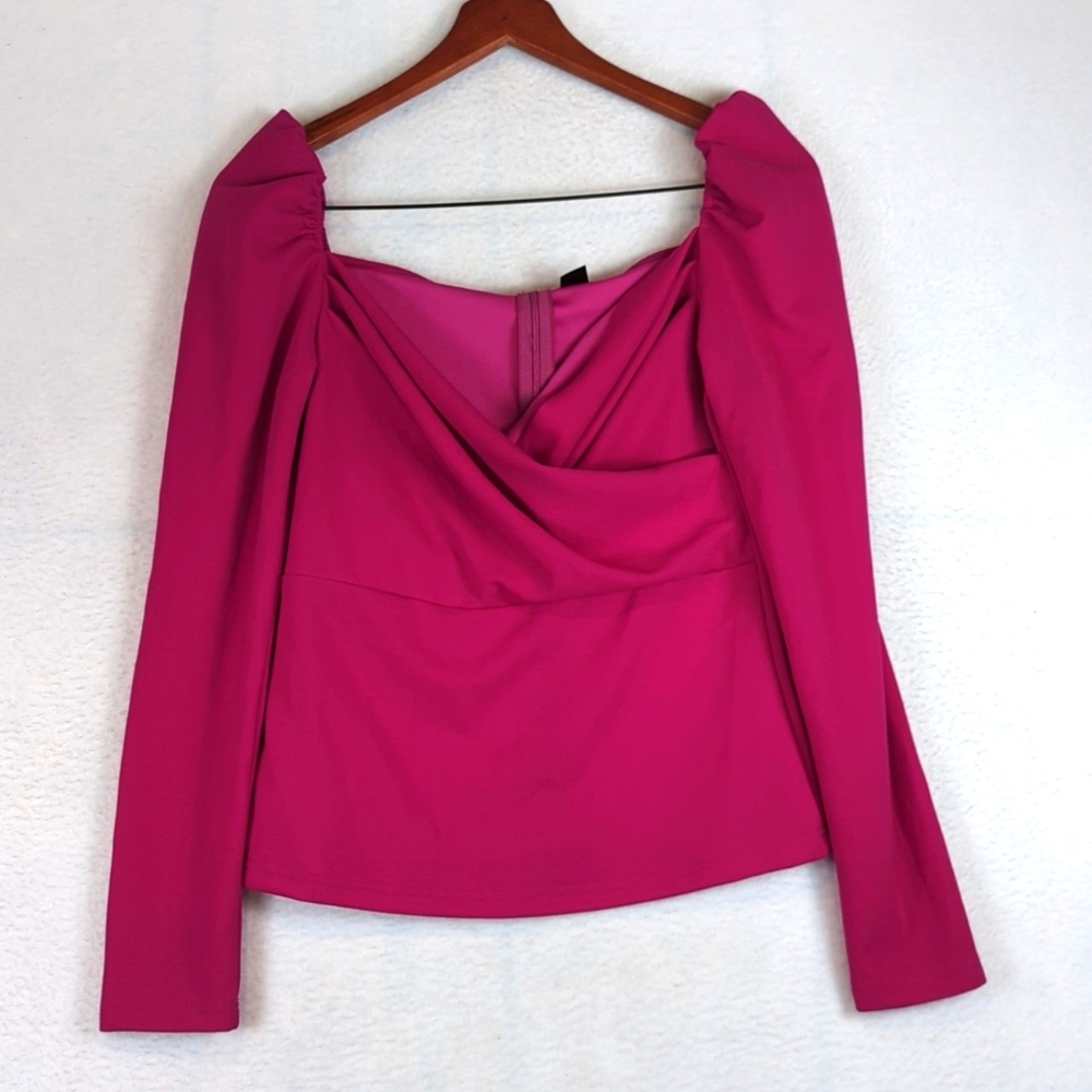 SHEIN Pink Fuchsia Barbiecore Long Sleeve Shirt Blouse L‎